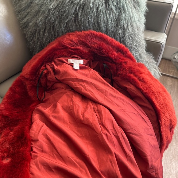 H&M RED FUR FAUX FUR COAT WINTER COAT - Picture 5 of 7